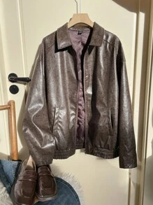 Muchica Áo khoác da nâu cổ điển thời trang dành cho nữ, Xuân/Thu - màu nâu - Xem 7