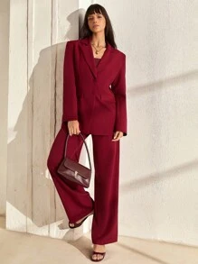 CLARA VERO Blazer With Notch Lapels, Double Button Closure, Front Flap Pockets, Structured Fit, Elegant And Sophisticated Style - Burgundy - View 7