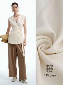 Aalyst Áo khoác Blazer trơn màu không tay, thường ngày, mùa hè - Màu be - Xem 2