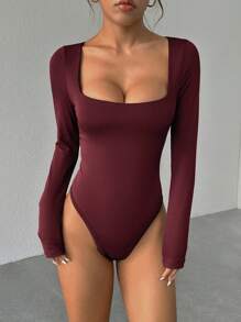 StreetHx Bodysuit Lengan Panjang Wanita, Cokelat, Potongan Ramping, Minimalis, Serbaguna untuk Beraktivitas di Luar Ruangan, Pakaian Musim Gugur untuk Wanita - Burgundy - View 3