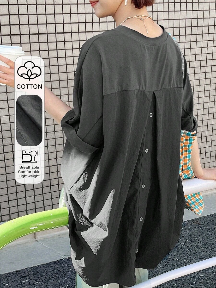 FRIFUL 女式夏季纯色蝙蝠袖休闲长款T恤，秋季服装