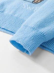 Claim Dot Men's Baby Blue Cute Christmas Cartoon Cat Pattern Crew Neck Loose Fit Casual Sweater - Blue - View 4