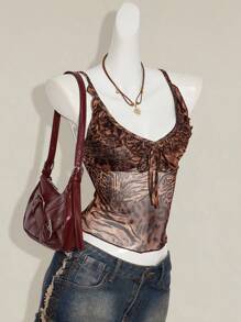 SHEIN ICON 女士豹纹蕾丝边 V 领吊带背心，性感 Y2K 风格 - 彩色 - 查看 1