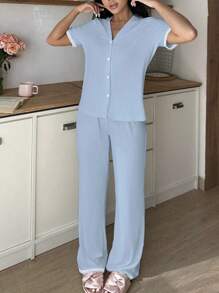 SHEIN 2pcs Women Casual Contrast Color Loungewear Set Outfit - Multicolor - View 6