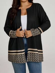 SHEIN LUNE Chaqueta ligera de talla grande para mujer con estampado geométrico minimalista y casual