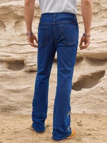 RivetRise Men's Blue Embroidered Horseshoe Flared Jeans - Medium Wash - View 4