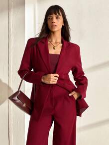 CLARA VERO Blazer With Notch Lapels, Double Button Closure, Front Flap Pockets, Structured Fit, Elegant And Sophisticated Style - Burgundy - View 5