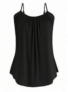 Conjunto de 3 piezas de talla grande para mujeres que incluye: chaqueta con estampado floral, top tipo cami de unicolor y pantalones, para el verano - Negro - Ver 3