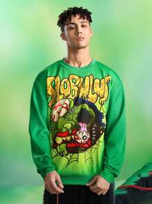 MADBALLS X SHEIN 男式卡通字母图案圆领套头衫 - 綠色 - 查看 4