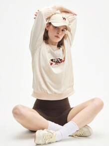 Easify SHEIN Sport Damen Loose Fit Sweatshirt mit Buchstaben-Muster, Rundhalsausschnitt, Langarm