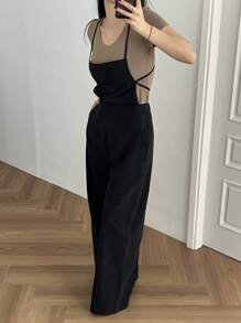 DAZY Women's Halter Backless Loose Jumpsuit Overalls Romper - Black - View 3