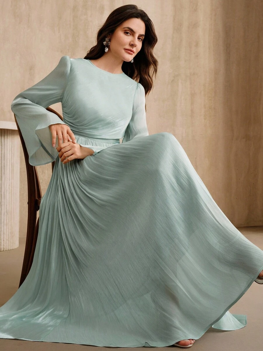 Anewsta Đầm nữ tay dài thanh lịch, đa năng, eo xòe, thời trang xuân/thu - Màu xanh Bạc hà - Xem 1