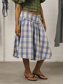 COUREZ Heavy Weight Check Drop Waist Midi Skirt /Summer  Women Clothes Y2K Spring Clothes - Multicolor - View 4