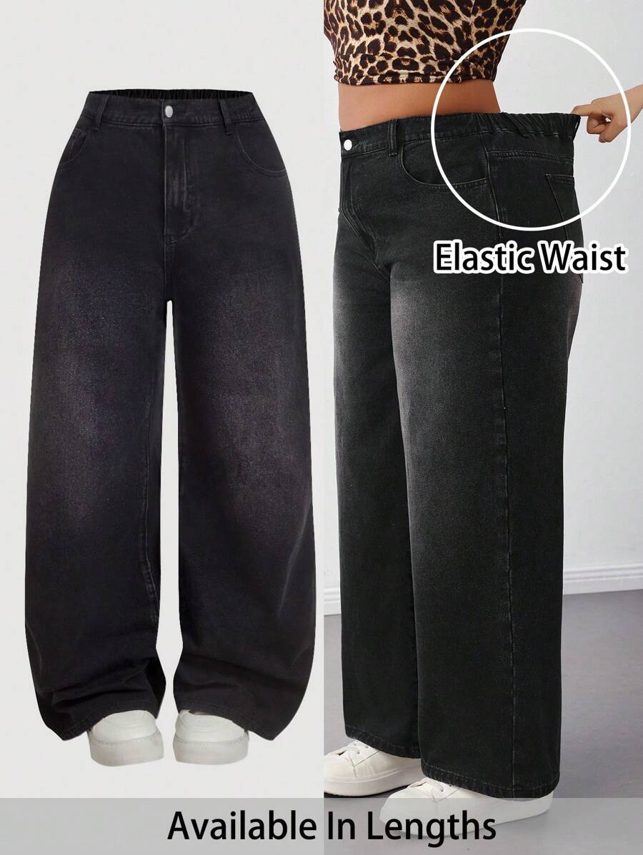 SHEIN Tall CURVE Große Größen Herbst Winter Rückkehr zur Schule Homecoming Halloween Weihnachten Y2K süße Streetwear Goth Grunge Techno Geburtstag Nacht Ausgehen Club Jeans - Schwarz - Übersicht 1