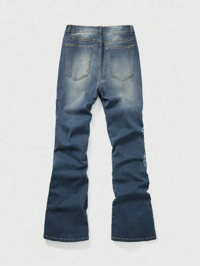 Street Life Jeans de mezclilla casual para hombres con bordado de patrón de dragón lavado
