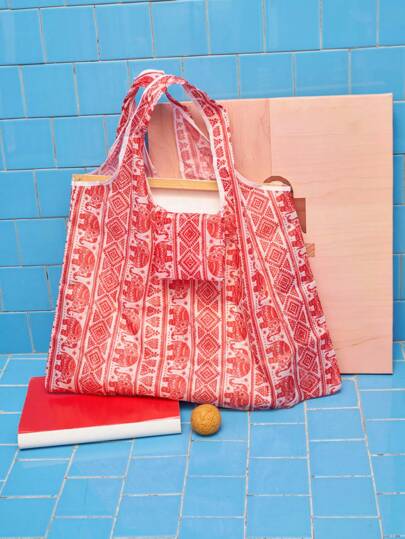Joivida 1 pieza Nueva bolsa de compras plegable con gran capacidad y ligera, portátil, con estampado, bolsa de tela reutilizable para mujer para viajes, playa, picnic, es un imprescindible de moda para el verano
