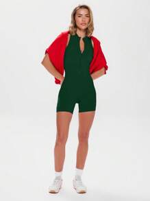 Musera Sport 立领露背拉链无缝运动连体衣，适合健身、板式网球、网球、匹克球等运动。 - 墨綠色 - 查看 5