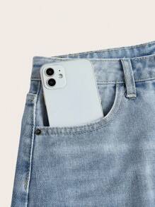 SHEIN Unity 女士休闲水洗牛仔短裤，夏季 - 淺色水洗藍 - 查看 5