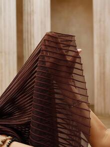 Anewsta Women's Shiny Wavy Ruffle Knit One-Shoulder Dress - Brown - View 8