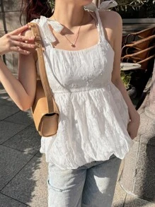 FRIFUL 女士吊带背心、夏季服装、领带、演唱会 - 白色 - 查看 7