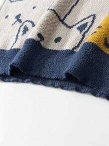 Claim Dot Men's Casual Cartoon Cat Pattern Knitted Sweater Vest, Fall/Winter - Navy Blue - View 5