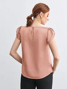 SHEIN BIZwear 女士圓領花瓣袖襯衫 - 藕粉色 - 查看 3