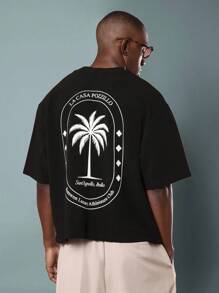 SUMWON قميص تي شيرت فاخر كبير الحجم برقبة طاقم مع شعار نادي نمط الحياة الإيطالي، شجرة النخيل، لارتداء الصيف، الملابس الشاطئية، العطلة والأوقات الحرة