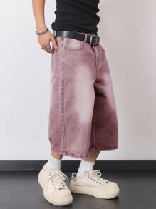 Claim Dot Pantalones cortos de mezclilla de corte holgado y lavado para hombres en verano - Púrpura malva - Ver 4