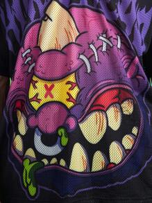 MADBALLS X SHEIN 男士卡通字母印花V领短袖T恤 - 黑色 - 查看 4