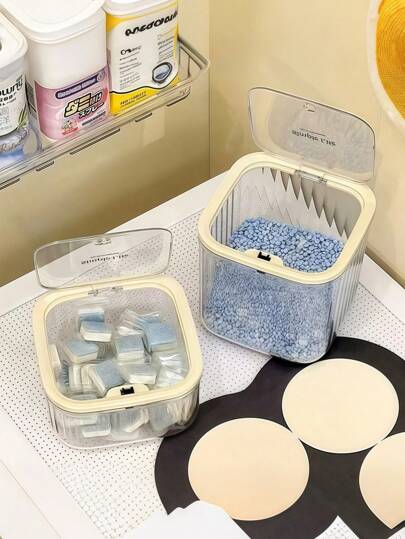 SHEIN Organizer per detersivo per bucato con coperchio a scomparsa - Scatola di stoccaggio impermeabile per capsule, perle e smacchiatori | Contenitore da scrivania mini per bagno, cucina e camera da letto (multifunzionale, salvaspazio)