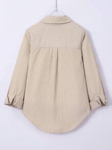 SHEIN Tween Girl Striped Sun Protection Shirt, Japanese And Korean Style, Spring And Summer,Holiday,Summer,Travel Fall Winter - Brown - View 2