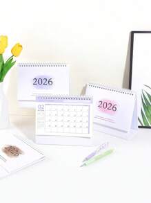 SHEIN Retro English Calendar – 1Pc Vertical Flip Design With Metal Ring Binding, Minimalist Monthly Planner For Home, Office - Multicolor - View 3