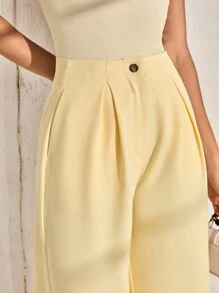 CLARA VERO Women's Butter Yellow High Waist Wide Leg Elegant Suit Pants - Yellow - View 7
