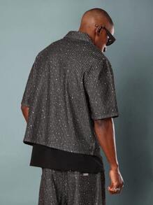 SUMWON Sparkle Denim Button Down Shirt Galaxy Star Pattern Short Sleeve Streetwear Festival Concert Casual Lightweight Party Night Out Sparkly Summer Spring Plain - Black - View 2