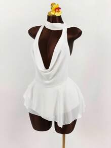 Amplova 女式夸张宽松领口围巾领带褶饰性感连衣裙 - 白色 - 查看 6