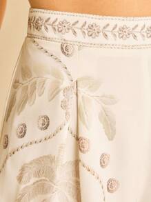 CAJUNI 女士高腰杏色复古印花半透明休闲沙滩短裤，适合夏季度假 - 彩色 - 查看 7