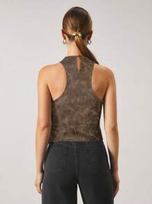 COSMINA Top de mujer con diseño de hebilla ajustable, bajo asimétrico, de moda, color marrón. Top para mujer, prendas superiores para salir, ropa de mujer para otoño - Marrón - Ver 2