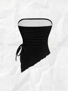 SHEIN MOD 女士休闲花卉不对称下摆修身抹胸，适合夏季、度假、优雅、芙蓉印花、夏威夷印花、暑假、椰子女孩、女孩之旅、音乐节，适合外出 - 彩色 - 查看 2