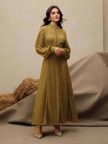 Anewsta Đầm Maxi Ren Tay Dài Màu Đỏ Tía Cho Nữ Trang Phục Nữ - màu xanh lá - Xem 4