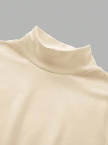 SHEIN BASICS 秋冬季基本款高领修身长袖纯色女式上衣，升级保暖内衬，时尚、休闲、舒适、百搭，不会显得臃肿 - 杏色 - 查看 6