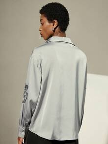 Aveloria Modichic Áo kiểu dáng cơ bản tay dài dành cho nữ, thêu họa tiết hạt cườm, chất lượng tinh tế - Xám - Xem 3