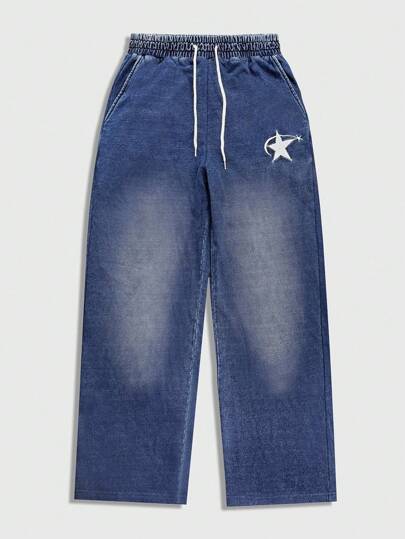 Street Life Pantalon de survêtement décontracté ample avec cordon de serrage à la taille et motif pentagramme pour hommes