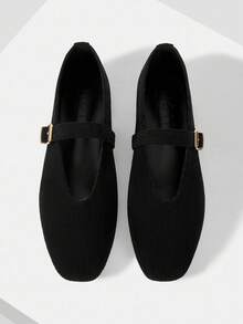 MOTF PREMIUM WOMEN'S COMMUTING CASUAL COMFORTABLE VERSATILE MARY JANE SQUARE TOE FLAT SHOES FOR CHRISTMAS - Black - View 1