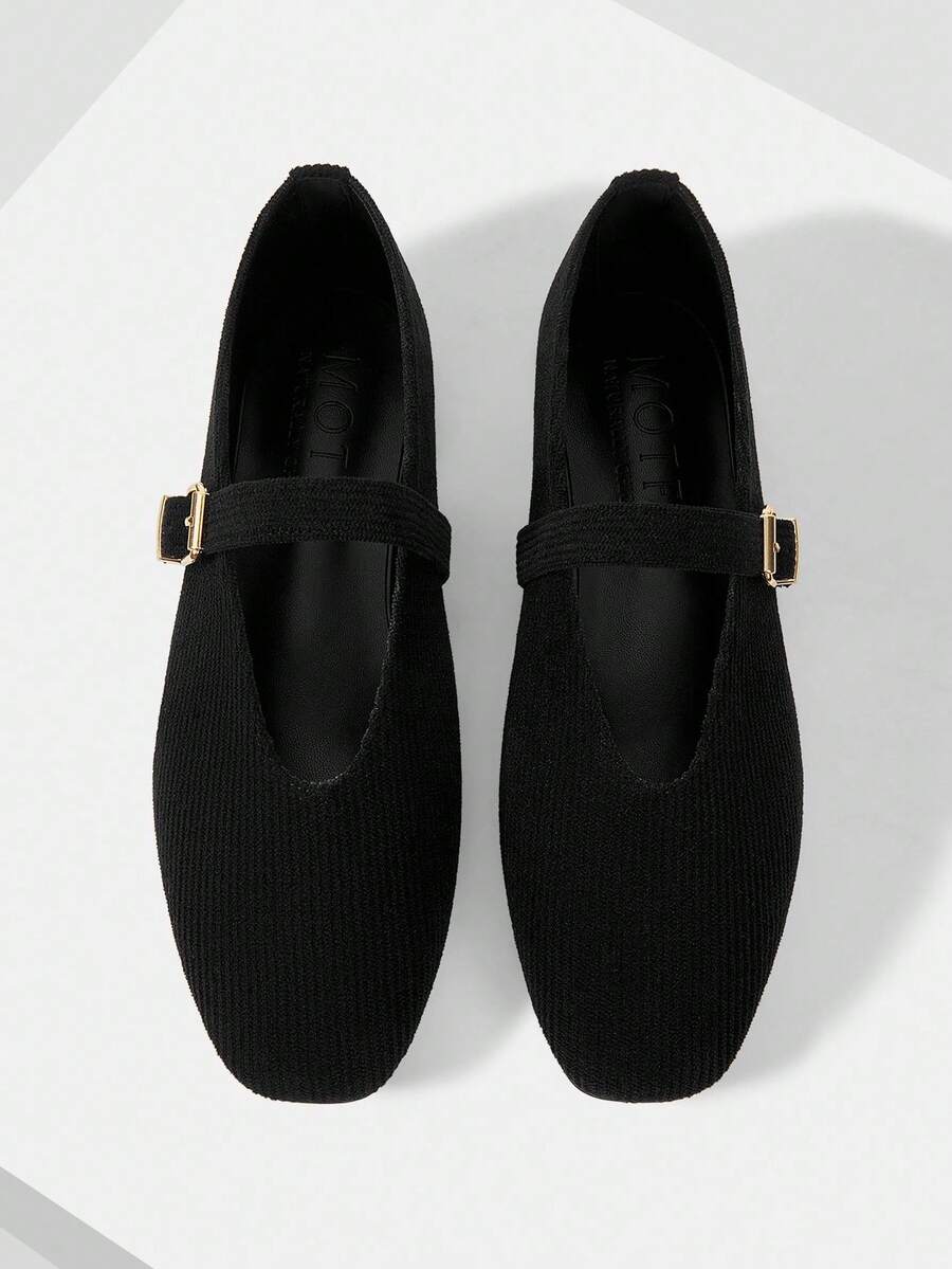 MOTF PREMIUM WOMEN'S COMMUTING CASUAL COMFORTABLE VERSATILE MARY JANE SQUARE TOE FLAT SHOES FOR CHRISTMAS - Black - View 1