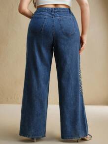 Anewsta جينز نسائي بقصة ساق مستقيمة مزين بالراين ستون والخرز، كاجوال وأنيق للمقاسات الكبيرة