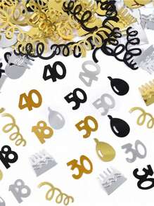 15g/Bag Black Gold Number Confetti Decorations 18/30/40/50/60th Happy Birthday Party Anniversary Tabletop Table Scatter Supplies - Multicolor - View 1