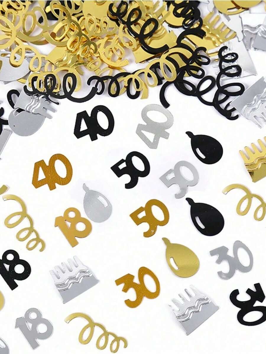 15g/Bag Black Gold Number Confetti Decorations 18/30/40/50/60th Happy Birthday Party Anniversary Tabletop Table Scatter Supplies - Multicolor - View 1