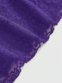 ROMWE Áo ba lỗ cổ yếm thắt eo họa tiết ren chắp vá bất đối xứng cỡ lớn cho nữ - Màu tím - Xem 4