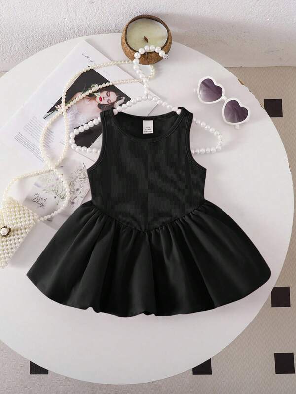 SHEIN Babygirl Cute Pink Knitted Sleeveless Romper For Summer Baby Black Dress Black Dress For Toddler Baby Girl Black Dress Toddler Black Dress Black Summer Dress For Baby Black Baby Dress Black Toddler Dress