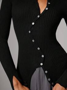 COSMINA Áo len dệt kim tay dài màu trơn thời trang đa năng cho nữ vào mùa thu/đông - màu đen - Xem 7